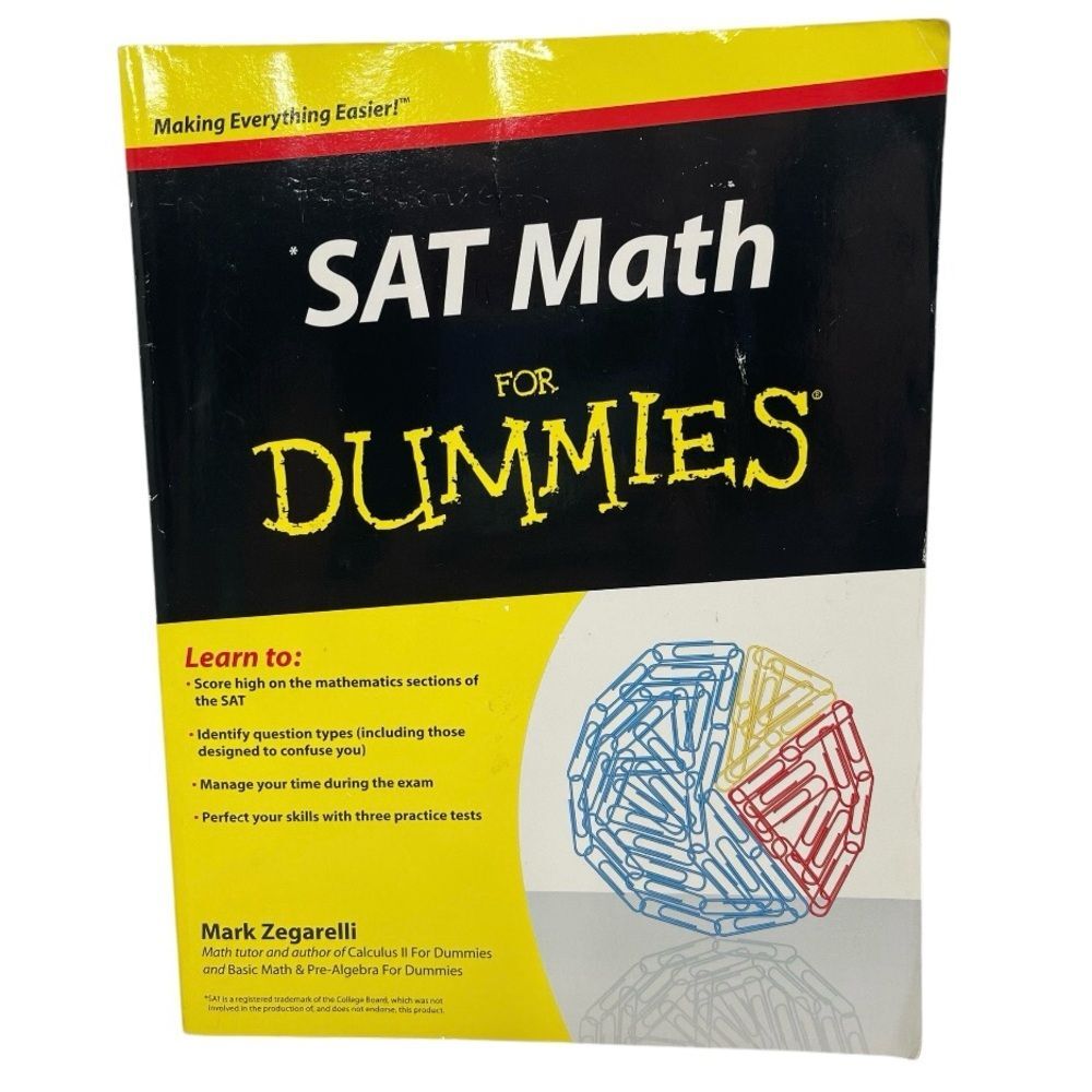 SAT Math For Dummies Paperback Book Mark Zegarelli College Prep Practice Tests